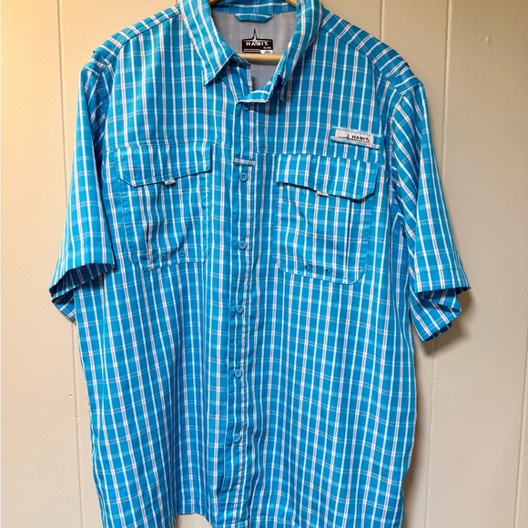 Habit Other - Habit Mens Vented Cooling Outdoor Fishing Shirt XL Short Sleeve Blue Plaid Dad